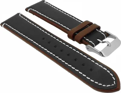 Produktbild von Fluco Uhrenarmband 'Delta' Leder schwarz/braun > Kontrastnaht 24859S, Stegbreite:20mm