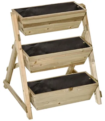 Produktbild von Outsunny Hochbeet Holz Blumenleiter mit 3 Ablagen Pflanzentreppe Natur