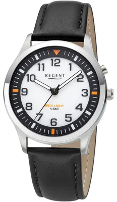 Produktbild von Regent Herren Armbanduhr F-1607 Leder, Edelstahl, Hintergrundbeleuchtung