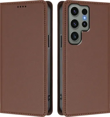 Image de Etui en cuir pour Samsung Galaxy S23 Ultra, étui magnétique en cuirPolyuréthaneavec support Marron
