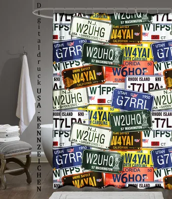 Produktbild von Digitaldruck Qualität Textil Duschvorhang Wannenvorhang USA-KENNZEICHEN 120x200cm inkl. Ringe