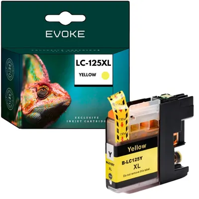 Image de Encre d'imprimante Evoke compatible avec Brother 125XY, couleur jaune, 15 ml, rendement de 1200 pages, référence LC125XLY, compatible avec les modèles MFC-J6520DW, MFC-J6720DW, MFC-J6920DW