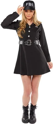 Produktbild von FBI-Agentinnen-Kostüm in Schwarz – Kostümkleid mit Hut – Größe XL