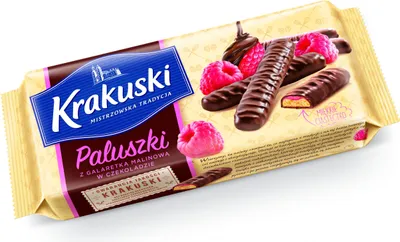 Zdjęcie produktu dla Krakuski Paluszki z galaretką malinową w czekoladzie 144g