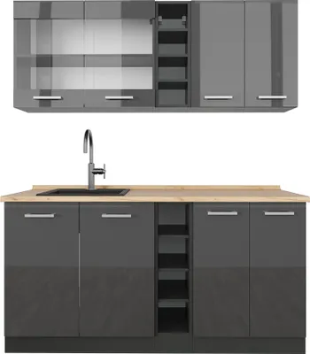Produktbild von Singleküche Vicco R-Line Anthrazit Hochglanz/Anthrazit 160 cm ohne Arbeitsplatte, Model 53837