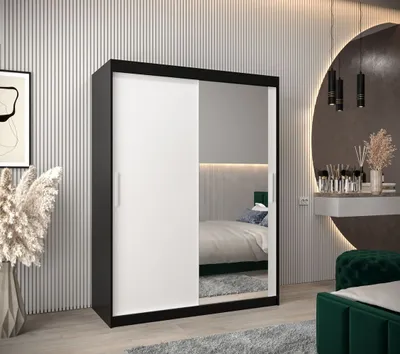 Produktbild von Schwebetürenschrank mit einer Breite von 150 cm TIMEA 2 – Schwarz/Weiß