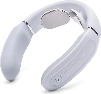 A white neck massager is shown against a white background.