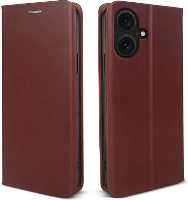 Produktbild von Handyhülle für Apple iPhone 17 Echtleder Flip Cover Hülle Case Kartenfach RFID Schutz Farbe: Dunkelbraun