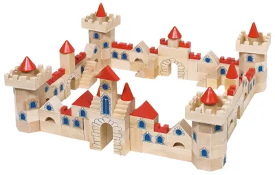 Image de Jeu de construction en bois composé de blocs de différentes formes et couleurs
