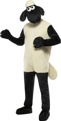 A person wearing a Shaun the Sheep costume.
