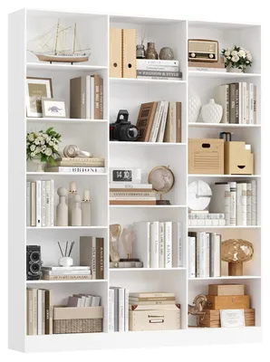 Immagine prodotto di Libreria - Scaffale in legno con 17 ripiani - 6 livelli - 149x23,5x188 cm - Stile moderno - Bianco