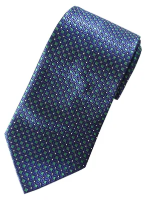 Productafbeelding van Extra Lange Heren Stropdas Geweven Jacquard Navy/Groen Geruit XL 160 cm