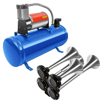 Immagine prodotto di Compressore per auto e gonfiagomme - Portatile con serbatoio - 12 V CC - 6 l - Max 150 PSI - Pressostato 90/120 PSI - Con tubo flessibile - Blu