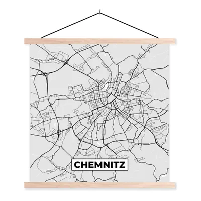 Produktbild von MuchoWow® Textilposter Karte - Karte von Deutschland - Chemnitz 60x60 cm mit holzfarbenen Rahmen - Wanddekoration
