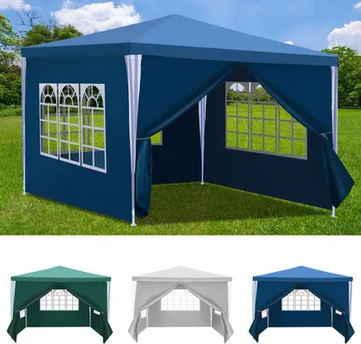 Produktbild von Hengda Pavillon 3x3m, Festzelt Gartenzelt Wasserdicht, UV-Schutz, mit 3 Seitenteilen und 1 Eingängen, für Garten Terrasse Feier Party, Blau