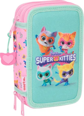 Obrázek produktu pro Trojitý penál SuperKitties Růžová tyrkysová 12,5 x 19,5 x 5,5 cm 37 kusů