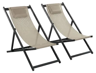 Image de Mezzaluna - Lot de 2 chaises longues pliantes 59x97x104 cm de jardin en aluminium et textilène taupe