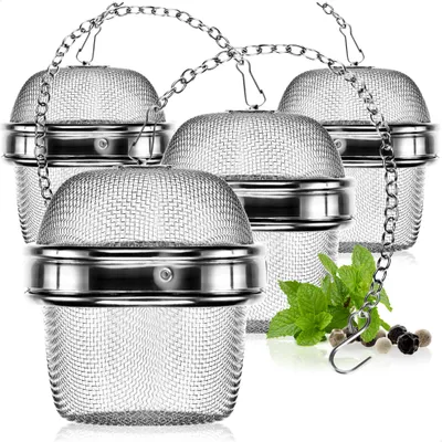 Produktbild von com-four® 4x Teesieb aus rostfreiem Edelstahl 304, spülmaschinengeeignet - Tee-Ei Ø 6,5 cm für losen Tee, Gewürze und Kräuter - feinmaschiger Teefilter mit Kette - Gewürzsieb - Kräutersieb