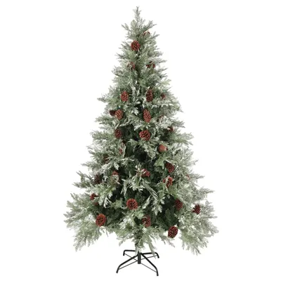 Zdjęcie produktu dla vidaXL Choinka z szyszkami zielono-biała 195 cm PVC & PE