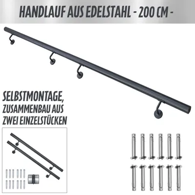 Produktbild von Handlauf Treppengeländer aus Edelstahl Geländer Wandhandlauf Brüstung V2Aox, Länge:200 cm