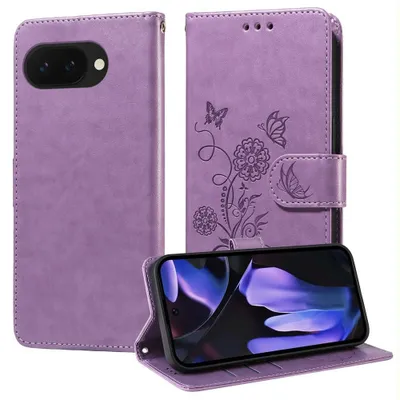 Produktbild von Mobigear Blumen-Handyhülle für Google Pixel 9a – Klapphülle mit Portemonnaie – Lila