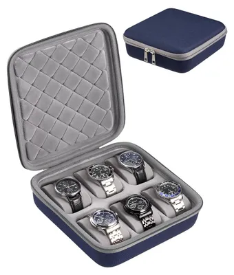 Image de Boîte à montres de voyage - Étui à montres rigide - 6 compartiments - Bleu