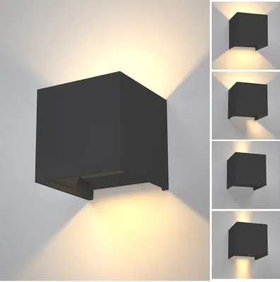Produktbild von Optimumx LED Wandleuchten Innen/Außen 12W Innen Auf und ab Einstellbarer Lichtstrahl 3000K Warmweiß IP65 Schwarz, 2er