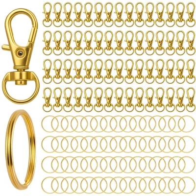 Produktbild von Schlüsselanhänger Ringe Set - 60 Schlüsselringe und 60 Karabinerhaken - Gold - 120 Stück