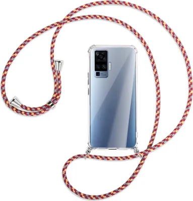 Produktbild von Handykette Backcover-Schutzhülle mit Band (Metall silberfarben) für vivo X50 Pro, X51 5G - weinrot/gelb/grau