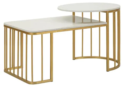 Produktbild von Ankara Couchtisch – Glamouröses Design mit goldenem Gestell und weißer Marmoroptik-Tischplatte – Moderner Stil – 1428860000