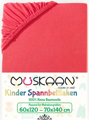 Produktbild von Müskaan Jersey Kinder Spannbettlaken 60x120 - 70x140 cm rot bis 12cm Matratzenhöhe Gummizug Bettlaken 100% Baumwolle