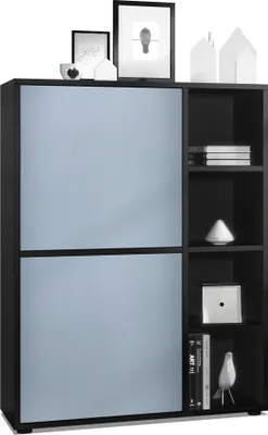 Produktbild von Vladon Highboard Schrank Anrichte Cuba mit 8 Fächern,  Germany, Korpus in Schwarz matt / Fronten in Denim matt