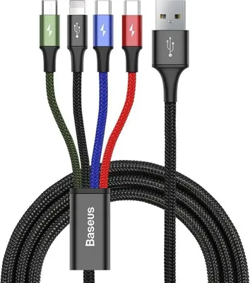 Obrázek produktu pro Baseus 4v1 USB kabel Lightning / 2x USB Type C / micro USB v nylonovém opletení 3,5A 1,2 m černý (CA1T4-B01)