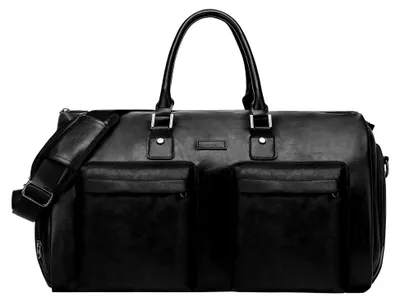 Produktbild von Wandelbarer Kleidersack aus Leder, Handgepäck für die Reise, wasserdichter Kleidersack, Geschenke für Männer, Frauen, Business – 2 in 1 hängender Koffer, Anzug, Reisetaschen, schwarz