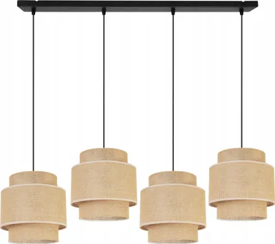 Immagine prodotto di Lampada a sospensione Boho - Lampada da soffitto - Lampada a sospensione in metallo con paralume in tessuto - E27 - 4 lampadine - Base nera e juta