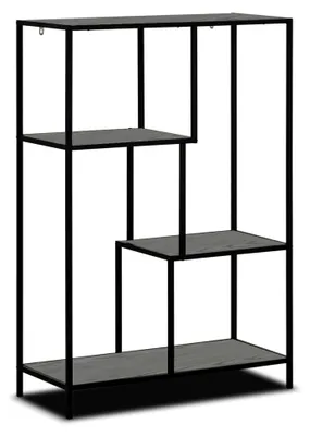 Produktbild von Asymmetrisches Regal im modernen Industrial Style, Standregal mit Metallgestell, Größe: 77 x 114 x 35 cm, Holzwerkstoff foliert in Schwarz-Eiche