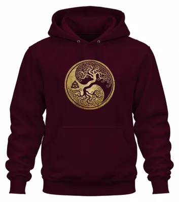 Imagen del producto de Sudadera con capucha, diseño "Yin Yang", "Árbol de la vida", "Nudo celta", "Valhalla vikingo", color burdeos, talla XL