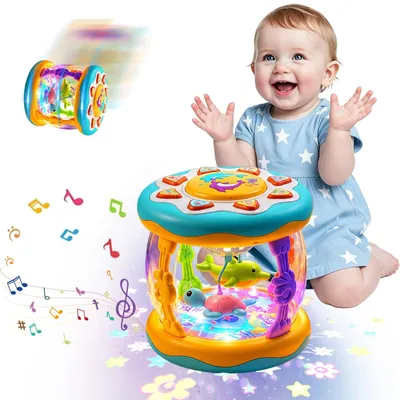 Productafbeelding van Muziekspeelgoed voor baby's. Baby'speelgoed, 1 jaar. Geel en groen. Muzikale speeltjes, kleurrijk