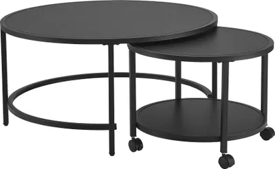Produktbild von Couchtisch Værøy im 2er Set Beistelltisch rund Sofatisch 40 x 80 cm Wohnzimmertisch Schwarz, matt