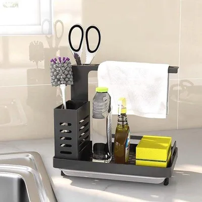 Productafbeelding van Famanu gootsteenorganizer voor keuken en badkamer - roestvrij staal, zwart