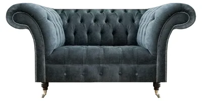 Immagine prodotto di Divano Chesterfield grigio in tessuto di design a due posti per soggiorno imbottito