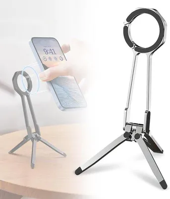 Imagen del producto de Trípode eléctrico, portátil, plegable y con rotación de 360°, color plateado