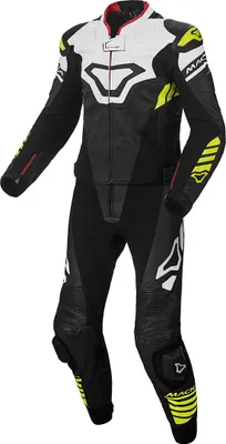 Immagine prodotto di Tuta da moto Macna Tracktix 2 pezzi in pelle traforata, nero/bianco/giallo, 46