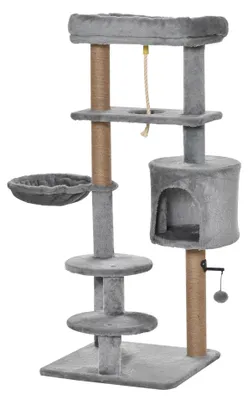 Obrázek produktu pro PawHut Škrabadlo pro kočky 120 cm s košíkem, pelíškem a míčkem