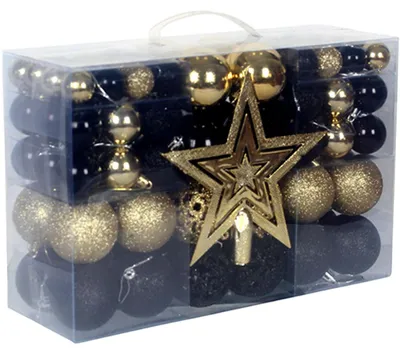 100 unzerbrechliche Weihnachtskugeln, 3/4/6 cm, Schwarz-Gold