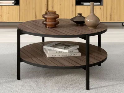 Produktbild von GrainGold Couchtisch mit Ablage Sevilla - Couchtisch Rund, Wohnzimmer Couchtisch, Moderne Couchtisch - Couchtisch Braun Captains Deck