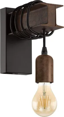 Produktbild von Industrielle Stahllampe mit 1 Lichtquelle - Retro-Design, Schwarz/Braun - E27-Anschluss