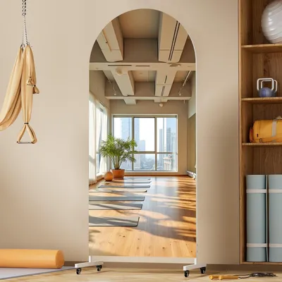 Immagine prodotto di Specchio a figura intera, 180 x 70 cm, girevole a 360°, con rotelle, vetro temperato, colore bianco
