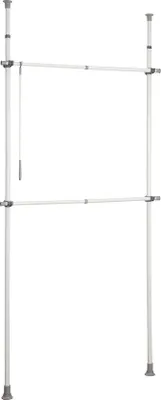 Produktbild von Unyqoos® Herkules Garderoben-Teleskopsystem – höhen- & breitenverstellbares Kleiderstangensystem mit 2 Aufhängestangen, inkl. Kleiderbügel, 75–120×165–300×11 cm, pulverbeschichtete Metallstangen