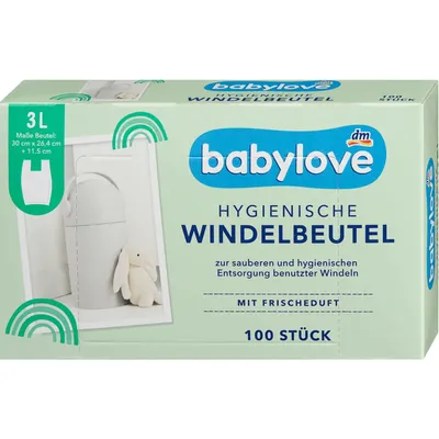 Produktbild von Babylove Hygienische Windelbeutel 100 Stück, 3 Liter, mit Frischeduft